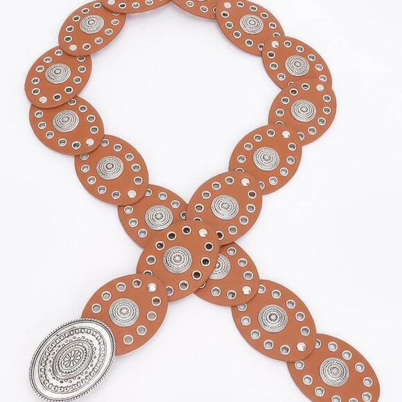 Faux Leather Oval Shape Vintage Belt main image 4